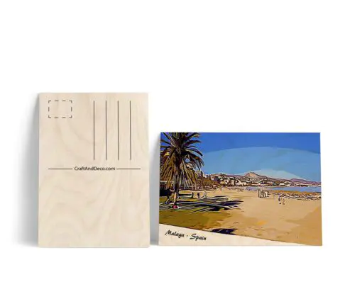 Postal de madera | Playa, Málaga